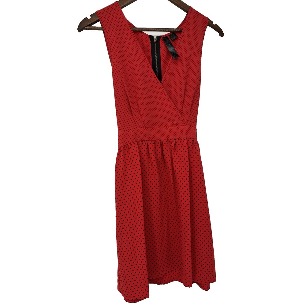 Red‎ Polka Dot Fit Flare Dress V-Neck Sleeveless Retro Rockabilly Pinup Cocktail